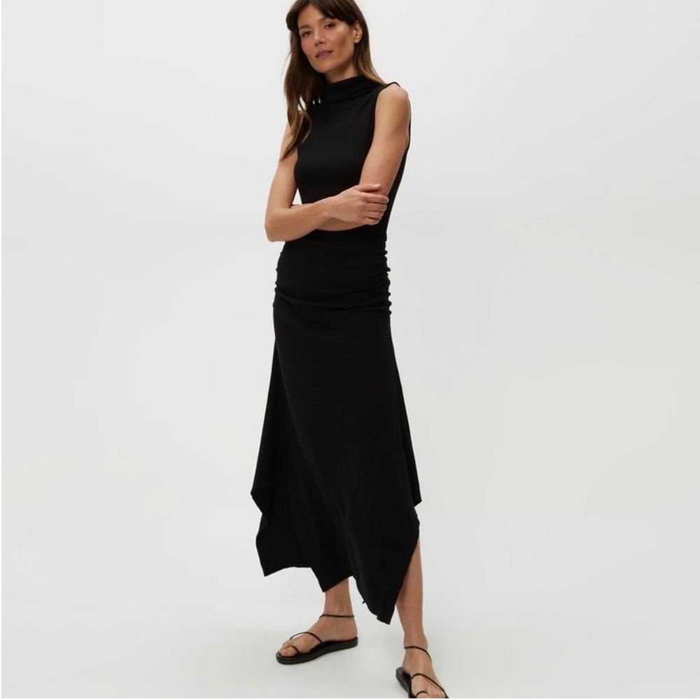 NWT Michael Stars black Nicola handkerchief midi dress ultra rib black Size LP